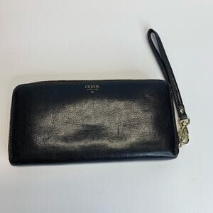 Fossil Black Leather Wristlet Wallet 8 x 4"